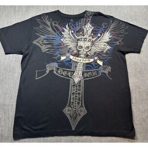 Black Skull Crown Graphic Tee Men's 2XL Black Gothic Punk Y2K